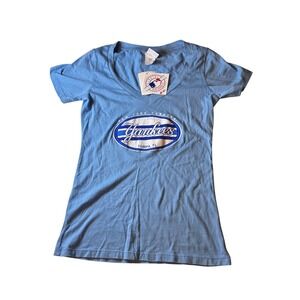 New York Yankees Tampa FL V Neck T Shirt Womens Small Blue MLB Authentic